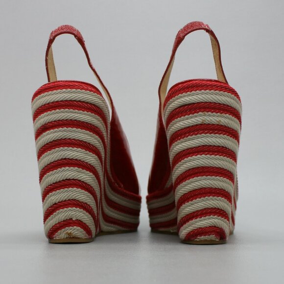 Michael Kors Ladies 10 Red Patent Leather Peep-toe Platform Wedge Heels Shoes - Picture 3 of 12